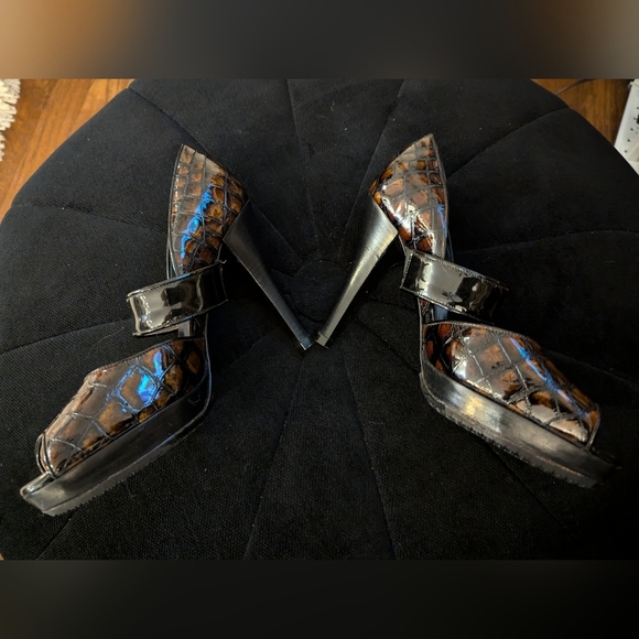 Laurel Exotic croc Skin Slingback Platform Peep Toe Heels EU 37 - Picture 13 of 16